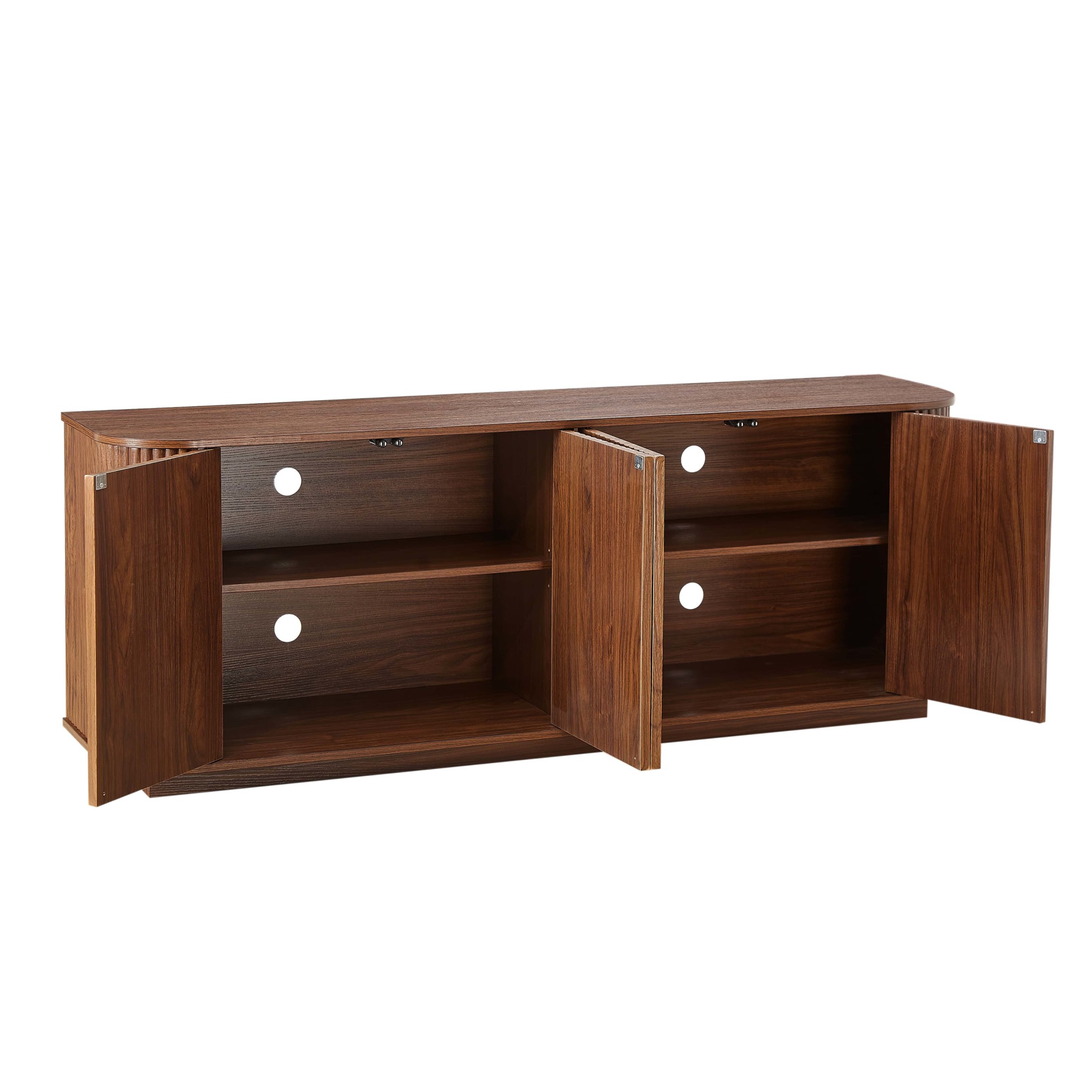 Noble House Harding Sideboard TV Stand, Wooden Striped Storage Buffet Cabinet, for Kitchen, Bedroom & Entryway, Walnut