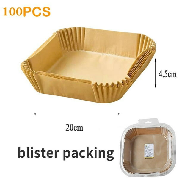 Bandeja de papel desechable cuadrada para freidora de aire, 100 piezas, bandeja de papel a prueba de agua a prueba de aceite, alfombrilla antiadherente para hornear para horno, accesorios para freidor