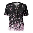 thumbnail image 4 of Stralyhd Cotton Linen Women Tops Short Sleeve Button Down Shirt Summer V Neck Top Dressy Casual Loose Henley Blouses Pink L, 4 of 8