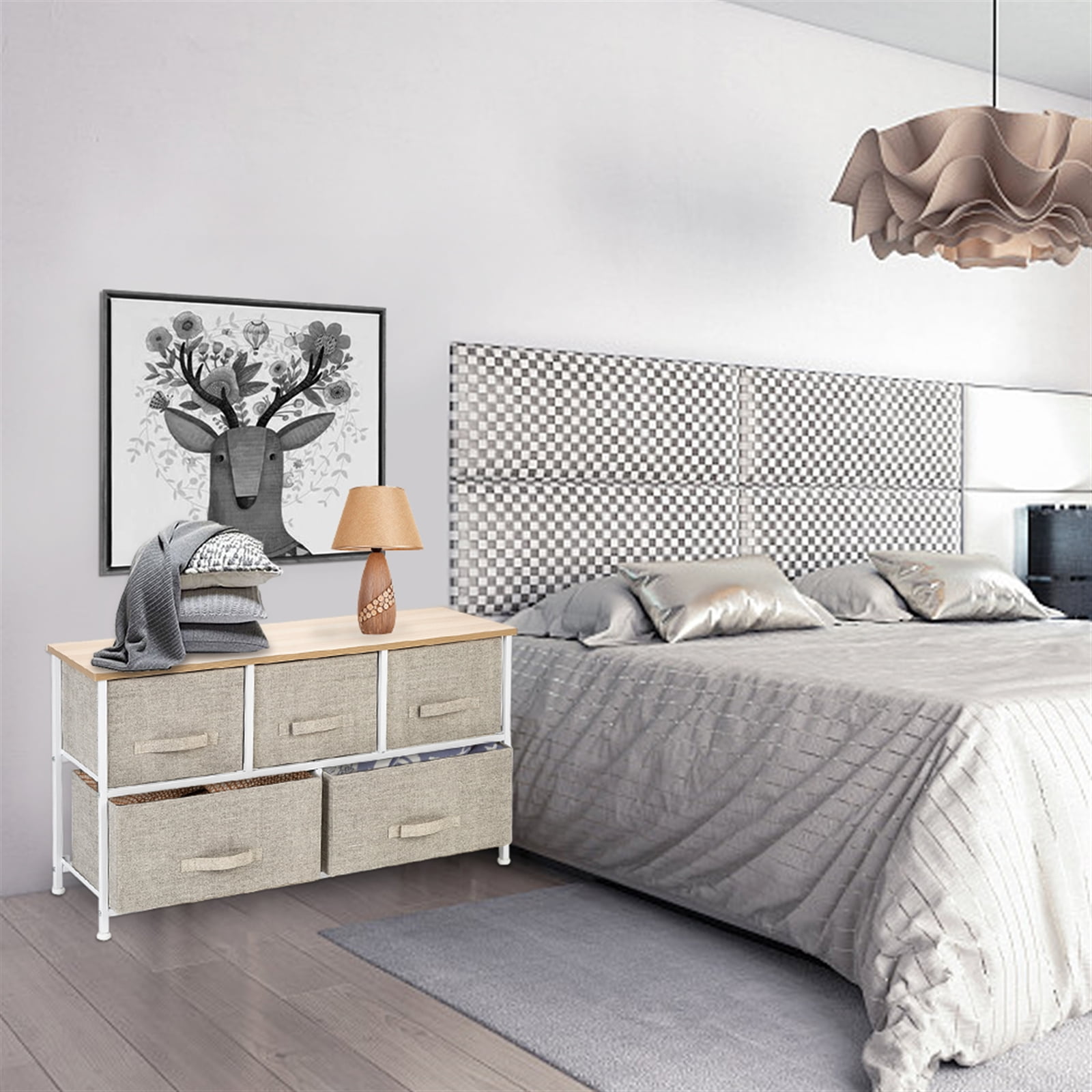 Private Jungle 2-Tier Wide Closet Dresser Nursery Dresser Tower With 5 Fabric Drawers Storage Tower, Sturdy Steel Frame, Wood Top, Easy Pull Handle,Linen/Natural Private Jungle 2-Tier Wide Closet Dresser Nursery Dresser Tower With 5 Fabric Drawers Storage Tower, Sturdy Steel Frame, Wood Top, Easy Pull Handle,Linen/Natural