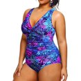 thumbnail image 3 of GHSDFBB Women Plus Size One Piece Swimsuits V Neck Tummy Control Bathing Suits Retro Ruched Swimwear, 3 of 5
