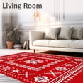 thumbnail image 2 of ODIKA 2'x3' Machine Washable Non-Slip Area Rug, Nordic Snowflake Medley with Festive Stars and Scandi Motifs High Traffic Rug with Pad, Red, 732993, 2 of 8