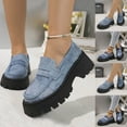 thumbnail image 5 of Xfvqtps Womens Denim Loafers Rhinestone Decor Slip on Shoes Chunky Sole Casual Comfort Fashion Footwear Dark Blue, 5 of 5