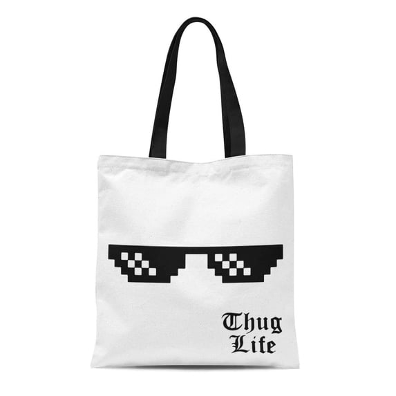 KDAGR Canvas Tote Bag Bit Pixel Glasses Thug Life Meme 8Bit Deal Social Durable Reusable Shopping Shoulder Grocery Bag