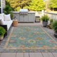thumbnail image 4 of HomeRoots 630118 5 x 8 ft. Teal, Blue & Gold Floral Washable Traditional Indoor & Outdoor Rectangle Area Rug, 4 of 9