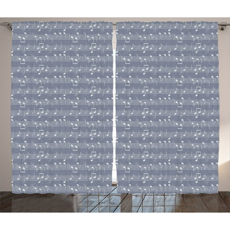 Motifs Cd - Grey Decor Curtains 2 Panels Set, Piano Music Clay Motif with Various Notes Symbols Beat Melody Rhythm Harmony Jazz, Window Drapes for Living Room Bedroom, 108W X 84L Inches, Ash White, by Ambesonne