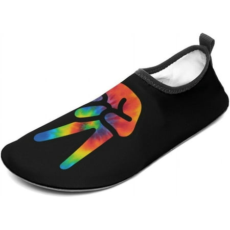 Tie Dye Peace Sign Water Shoes Quick-Dry Sports Barefoot Shoes Swim Shoes Slip-on for Beach Pool Yoga
