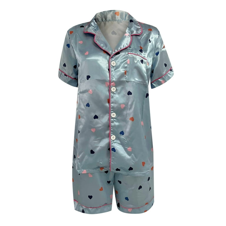 PEASKJP Satin Pajamas Women Short Sleeve Loungewear Two-Piece