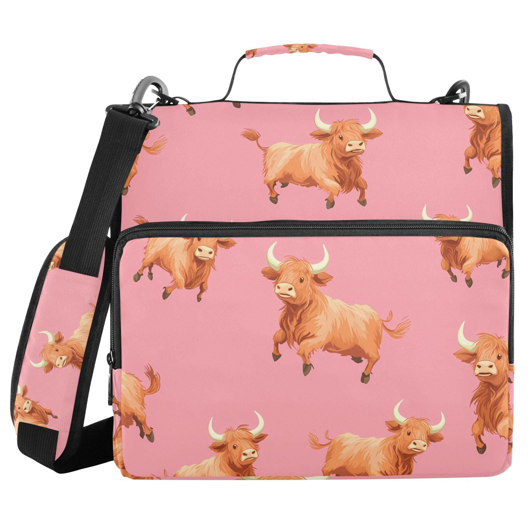 ALAZA Zipper Binder Highland Cattle Running 3 Ring Trapper Keeper File Folder Organizer Bag