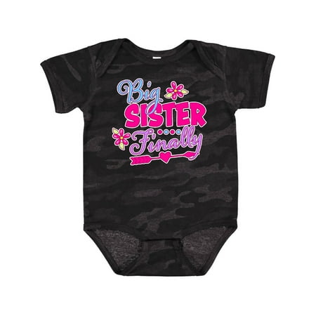 

Inktastic Big Sister Finally with Flowers and Arrow Gift Baby Girl Bodysuit