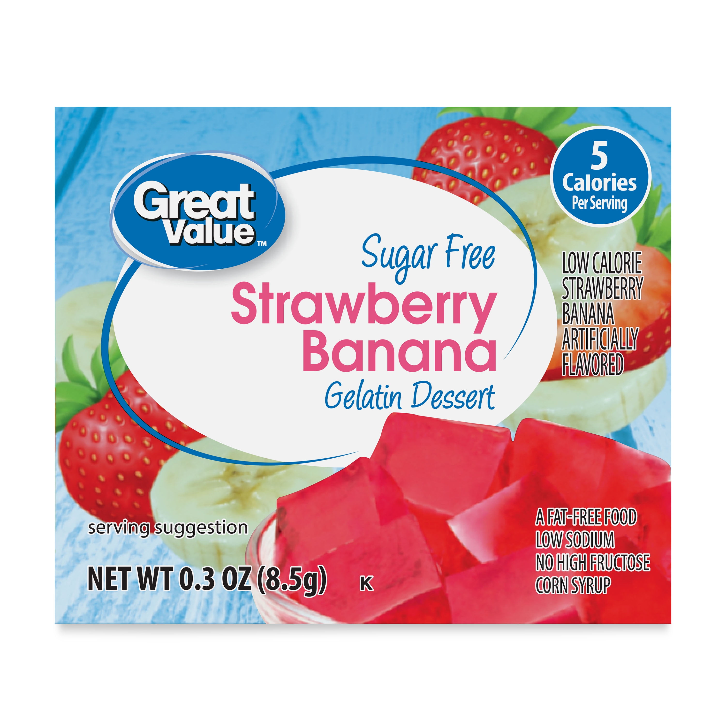 (6 pack) Great Value Sugar Free Strawberry Banana Gelatin Dessert, 0.3 oz