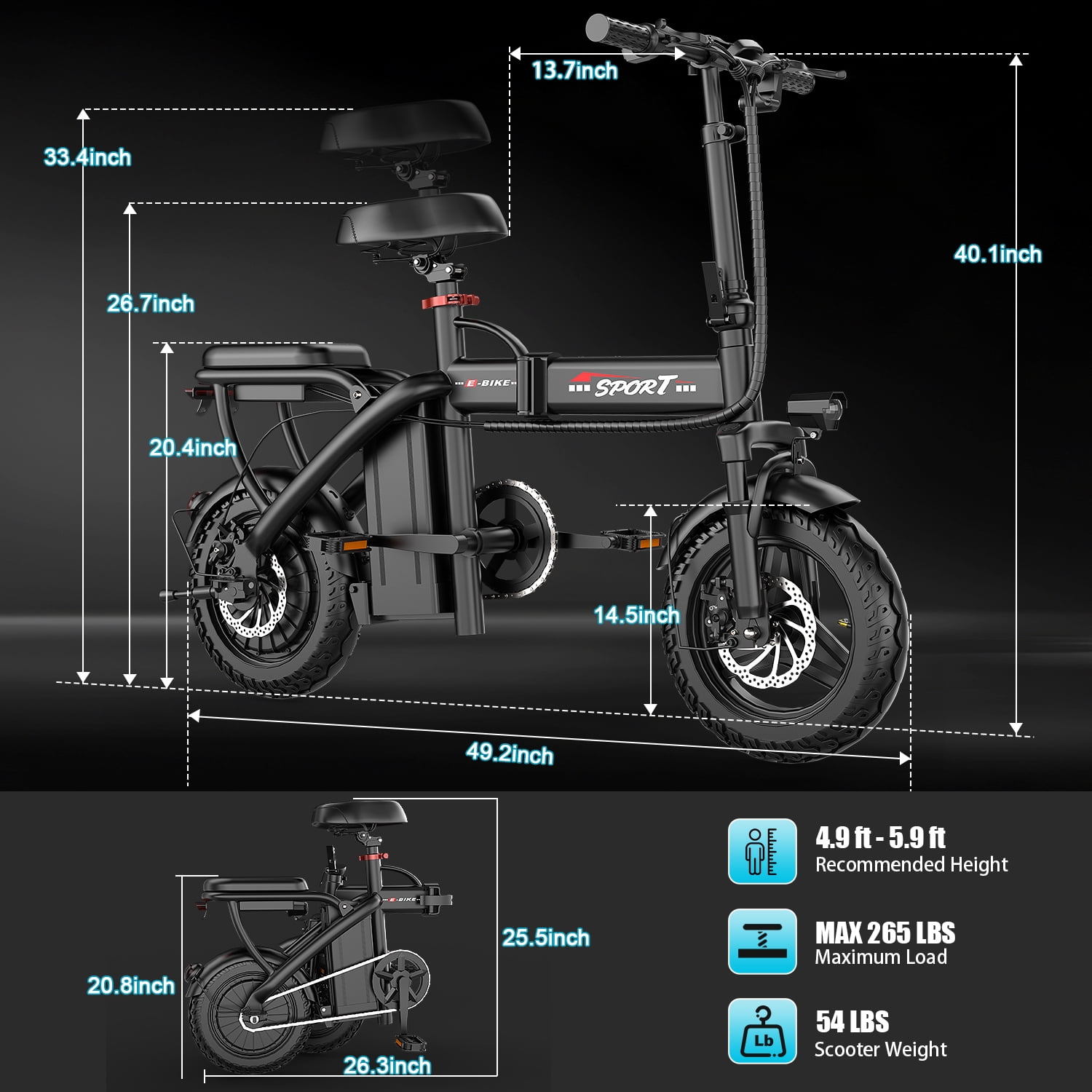 ASKGO Electric Bike for Adults, 14" Tires, 20 mph 25miles Long Range, 500W Motor, Electric Mountain Bike, 48V 10AH Removable Battery E Bike, Dual Disc Brakes, UL 2849 Certification