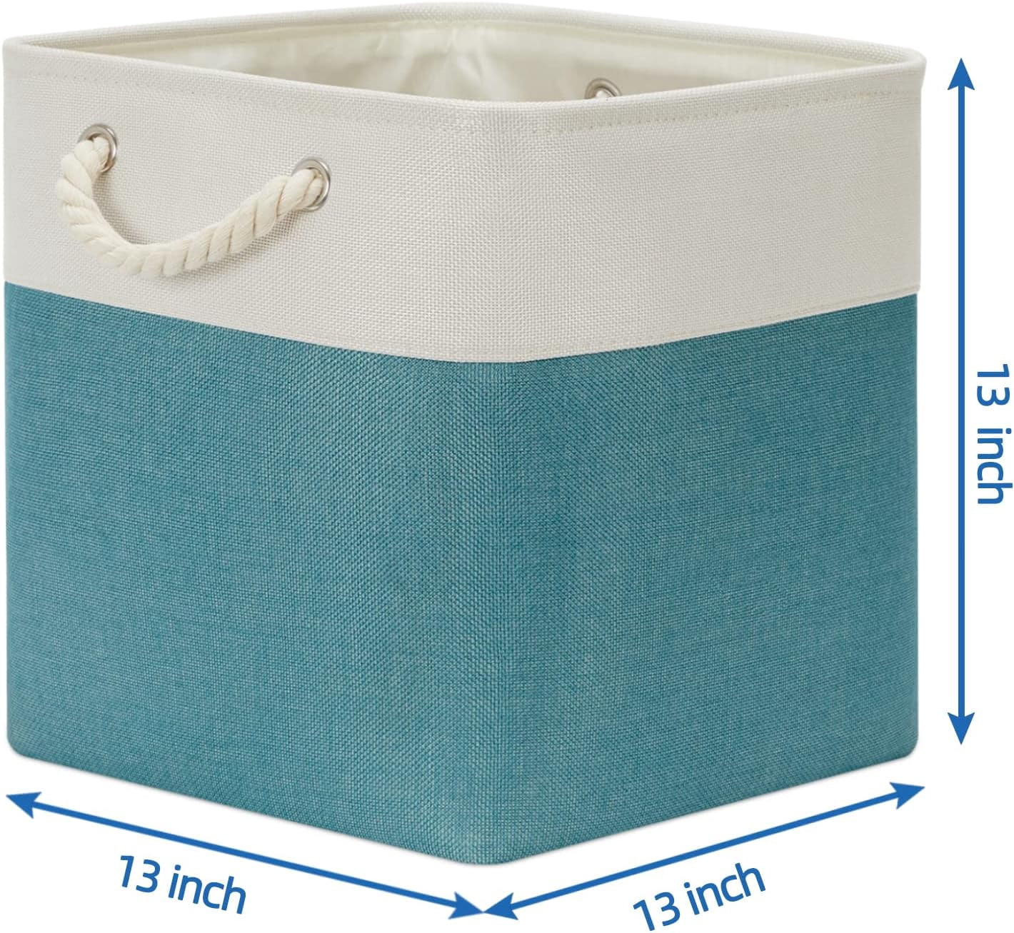 Fabric Storage Baskets Set Of 4 Storage Cube 13x13 Baskets for Shelf, Large Storage Basket for Gift Empty Baskets for Organizing, Storage Bins Cube Basket for Storage (White&Teal)
