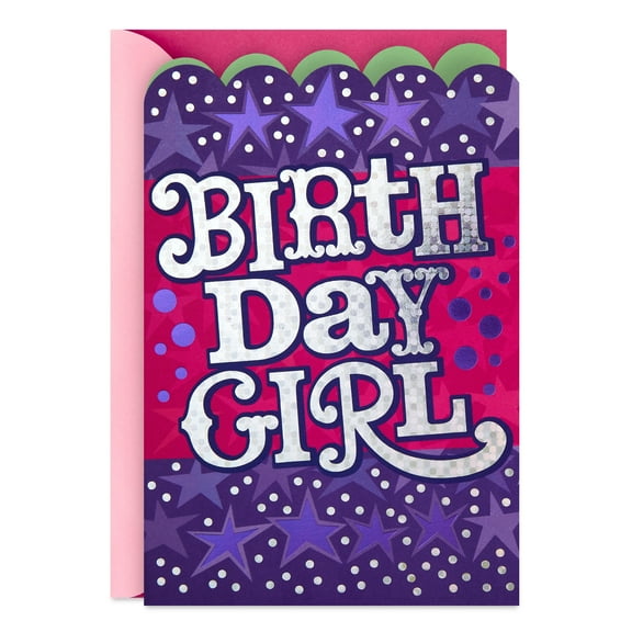 Hallmark Birthday Greeting Card for Girl (Sparkly Stars and Dots)