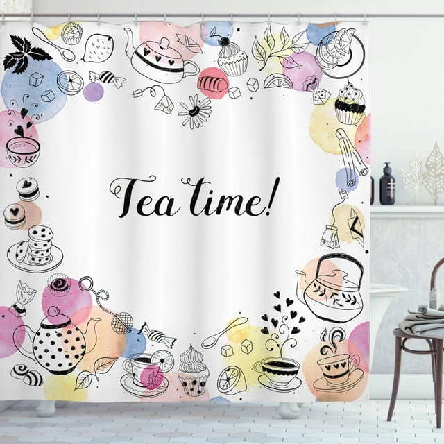 Ambesonne Tea Party Shower Curtain, Doodle Frame, 69"Wx70"L, Multicolor