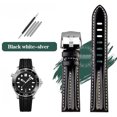 thumbnail image 3 of Correa de reloj de cuero genuino de 20 mm, 21 mm y 22 mm para Omega Seamaster 300 007 Speedmaster AT150 AT150H Ocean Universe para hombre, color negro, 3 of 5