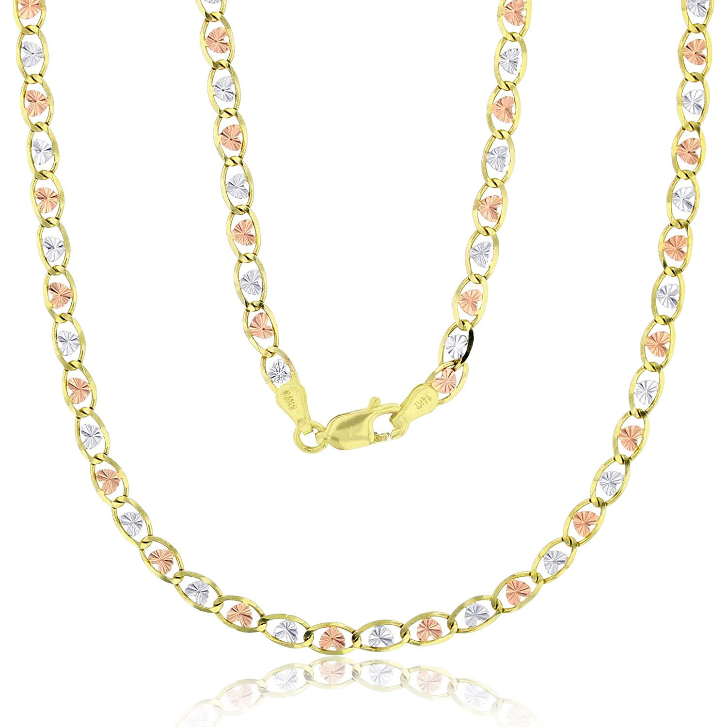 Decadence - 14K Tricolor Gold 2mm-6mm Diamond Cut Valentino Chain with Star or Heart Shape 