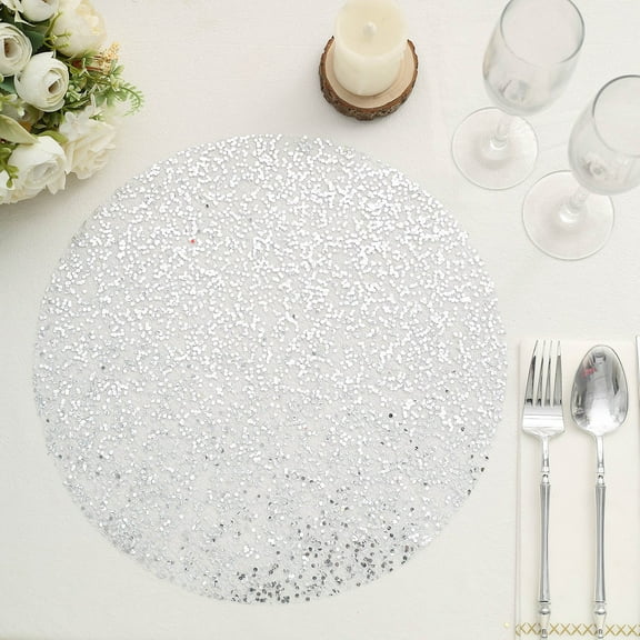 BalsaCircle Silver 10 Metallic 13 in Round Polyester Mesh Sequins Table Placemats Party Event Tableware Supplies