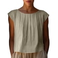 thumbnail image 2 of Mifsaly Cotton Linen Crop Tops Women Pleated Crewneck Summer Shirts Lightweight Breathable Beach Vacation Blouse Loose Casual Tshirts L, 2 of 9