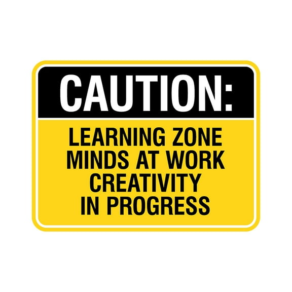 Classic Framed Plus Caution: Learning Zone Minds At Work, Creativity In Progress Door or Wall Sign | Novelty Children Safety Signs - Medium