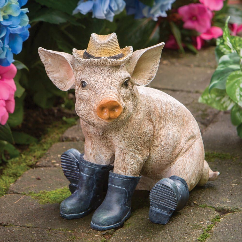 Bits & Pieces Pig in Boots Polyresin Home & Garden Sculpture, 9.5×7.25×10 in