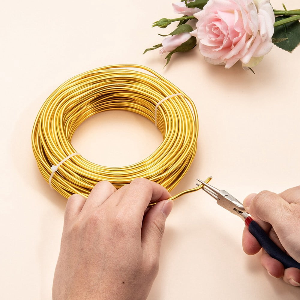 500gs Round Anodized Aluminum Wire Bendable Metal Craft Wire for DIY Jewelry Craft Making Gold 9 Gauge 3.0mm 25m/500g(82 Feet/500g)