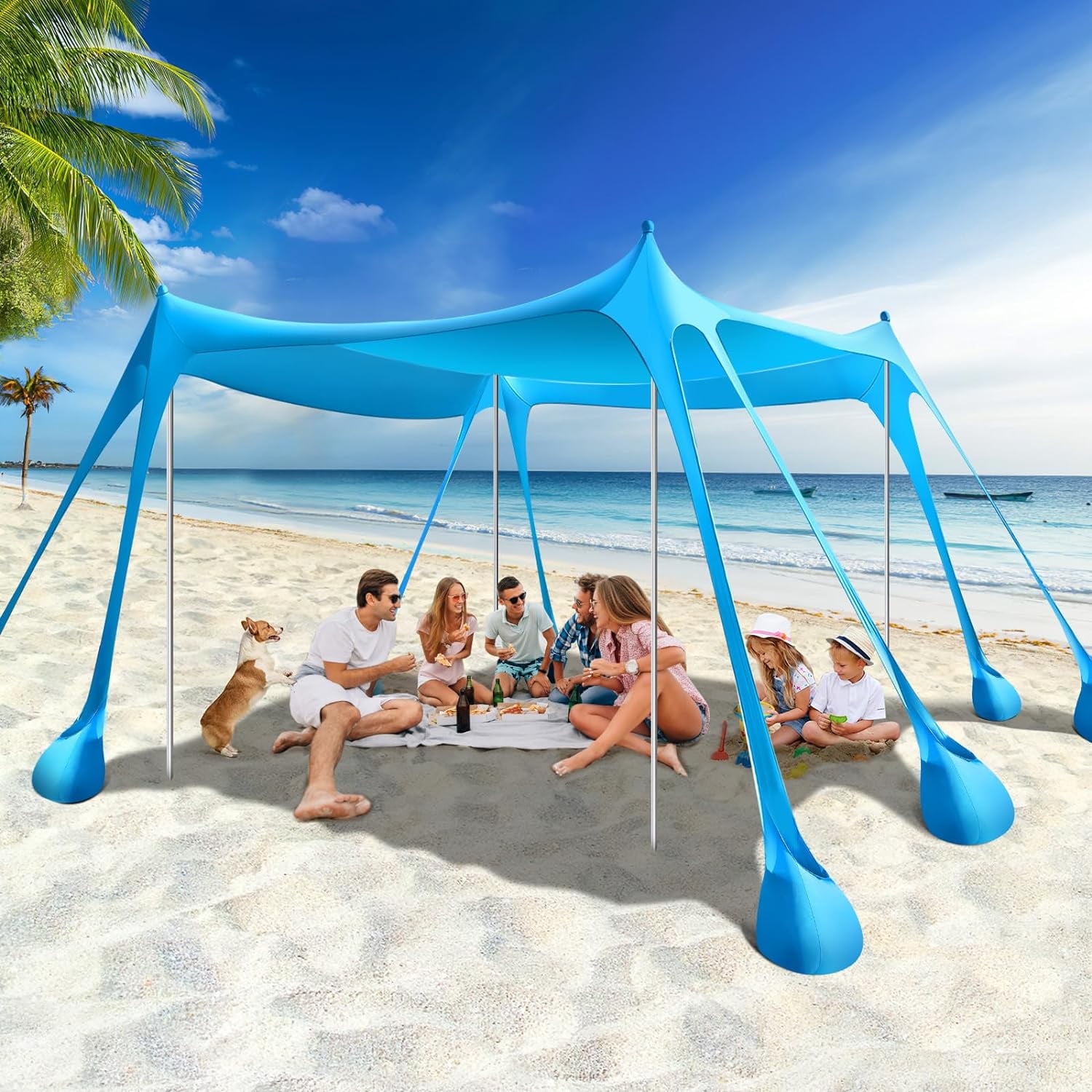 SUN NINJA UV Protection 7x7.5 Pop Up Beach Tent with Shovel, Pegs