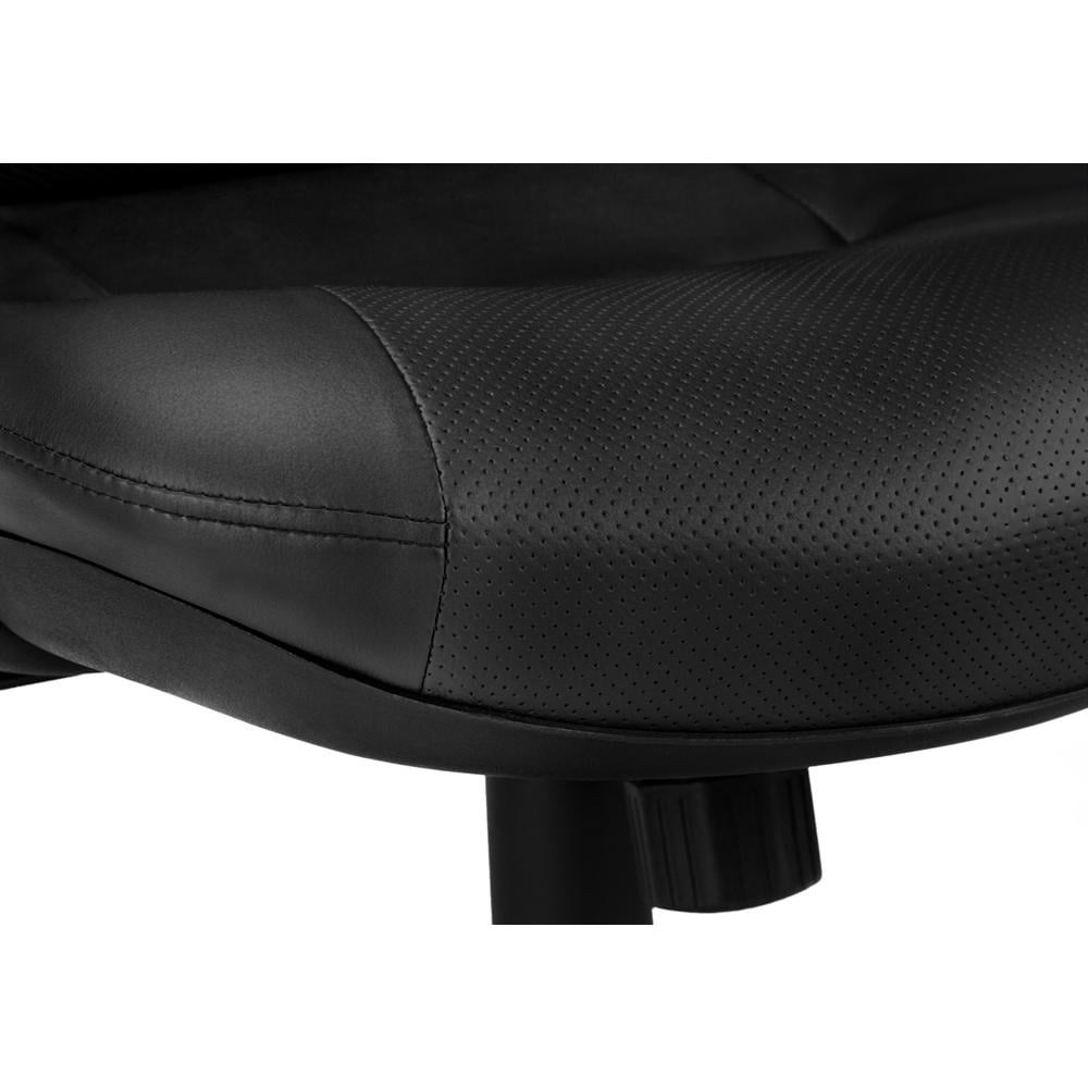 Office Chair - Executive / Padded Headrest And Flip-Up Armrests - Adjustable Height - Black Leather-Look / Black