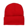 thumbnail image 1 of Men Women Solid Color Warm Woolen Knitted Cap Fluorescent Cuffed Beanie Hat, 1 of 10