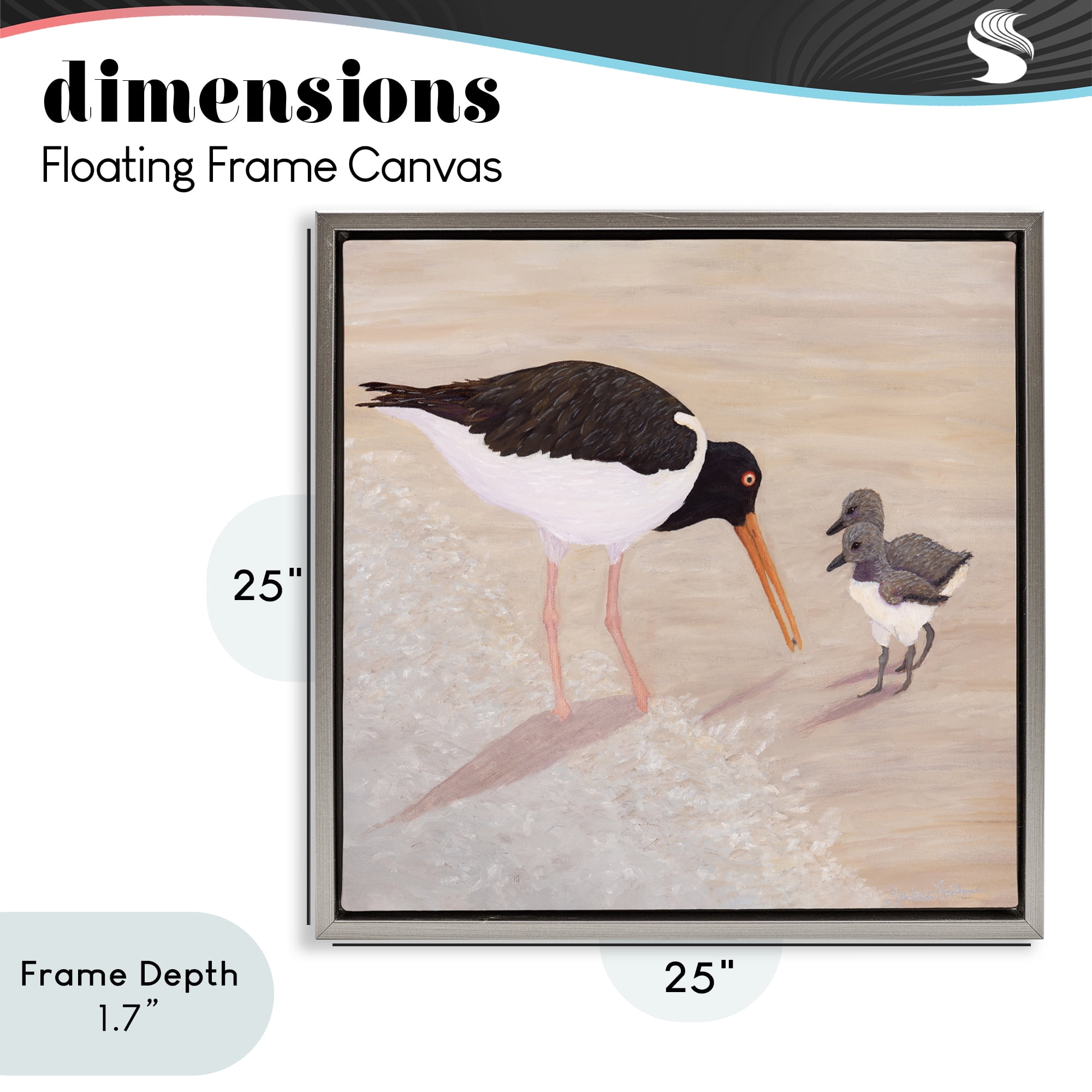 Stupell Industries American Oyster Catcher & Chicks Gray Framed Floater Canvas Wall Art, design by Barbara Fallenbaum
