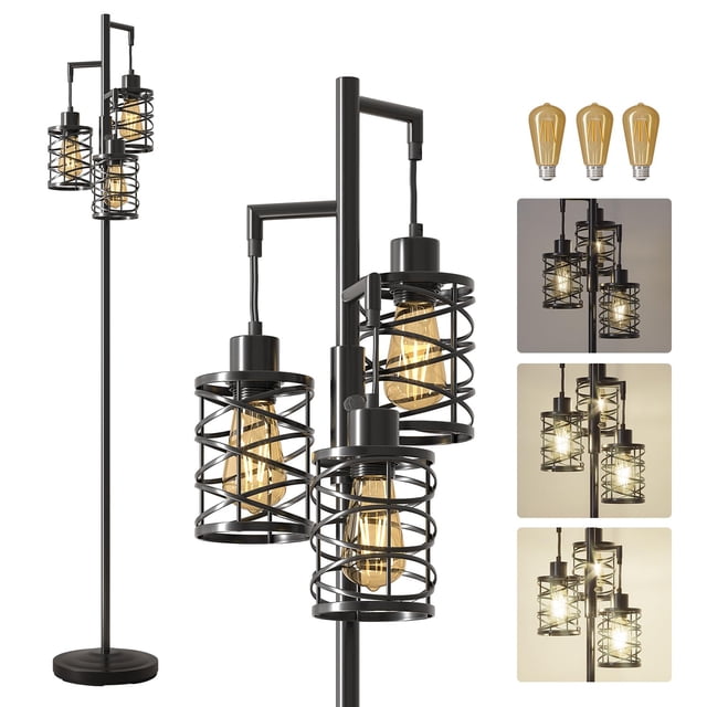 Lámpara de pie Oneach de 70 pulgadas, industrial, regulable, regulable, 3 luces