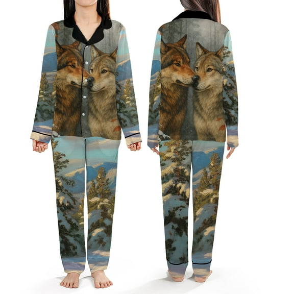 Wolf Couple Pajamas Set – Nature-Inspired Wildlife Sleepwear, Meaningful Christmas Gift for Animal Lovers