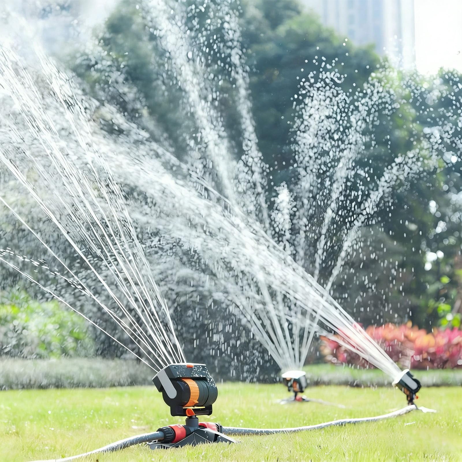 Upgraded 16-Nozzle Oscillating Sprinkler with Dual-Zone Sprinkler Water Timer, Oscillating Lawn Sprinklers Adjustable for Lawn Yard Garden Watering
