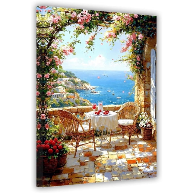Impresión en lienzo de paisaje de una cabaña rural, pintura al óleo de mar y naturaleza, cartel de flores naturales, ideal para salas y dormitorios rurales