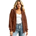 thumbnail image 2 of Resicozy Women Oversized Full Zip Hoodie Long Sleeve Sweatshirts Drawstring Pocket Loose Fall Zip Up Hooded Jacket Brown M, 2 of 8