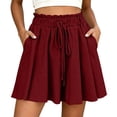 thumbnail image 3 of Women's Soft Fabric Wide Leg Pants with Pockets, Elastic Waist Drawstring Shorts, Comfortable Casual Lounge | UKHCCC,Wine XL, 3 of 7