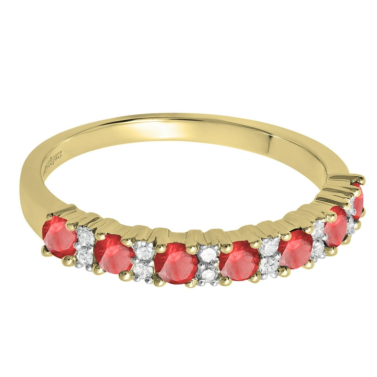 Dazzlingrock 14K Gold Ruby & Diamond Stackable Ring For Women - Dainty Wedding Band