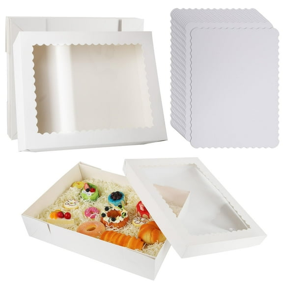 Anscher 12 Packs 14x10x4in White Bakery Boxes Half Sheet Cake Boxes with Board, Large Treat Boxes for Pastry Baking Cake Donuts Cupcake Pie Packaging