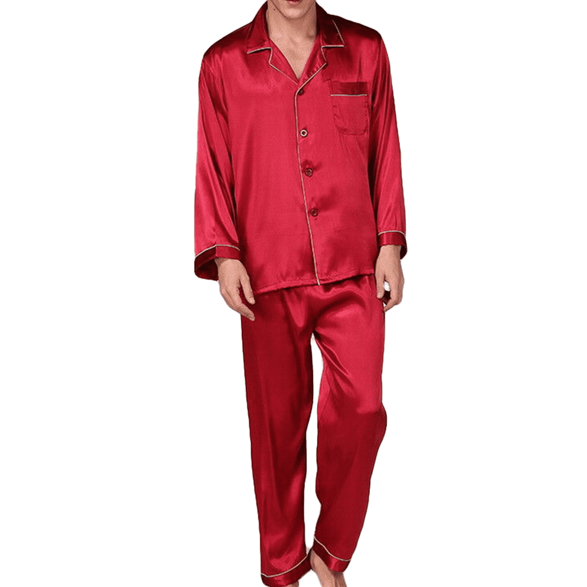 HOT Men Silk Satin Pajamas Pyjamas Set Long Sleeve Sleepwear Pijama Pajama-Suit 