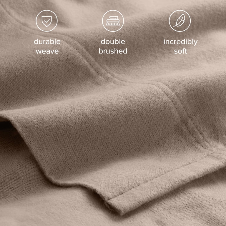 Bare Home Organic Cotton Flannel Sheet Set, Twin XL, Taupe photo 5