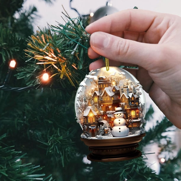 Adorno de muñeco de nieve | Colgante de bola de cristal acrílico con diseño de copo de nieve para decoración de árbol de Navidad, decoración colgante para el hogar, la oficina o el coche