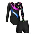 thumbnail image 5 of iiniim Kids Girls Sparkle Ballet Dance Long Sleeve Gymnastics Leotard with Yoga Shorts Set Tracksuit 4-14 Star Black 14, 5 of 7