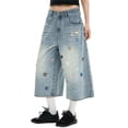 thumbnail image 2 of Arlun Plus Size Retro Washed Wide Leg Jeans Pants Women Summer Baggy Mid Waist Distressed Denim Capri Pants 2026 Fashion Streetwear Casual Cropped Trousers with Pockets 2-Blue XXXXL, 2 of 7