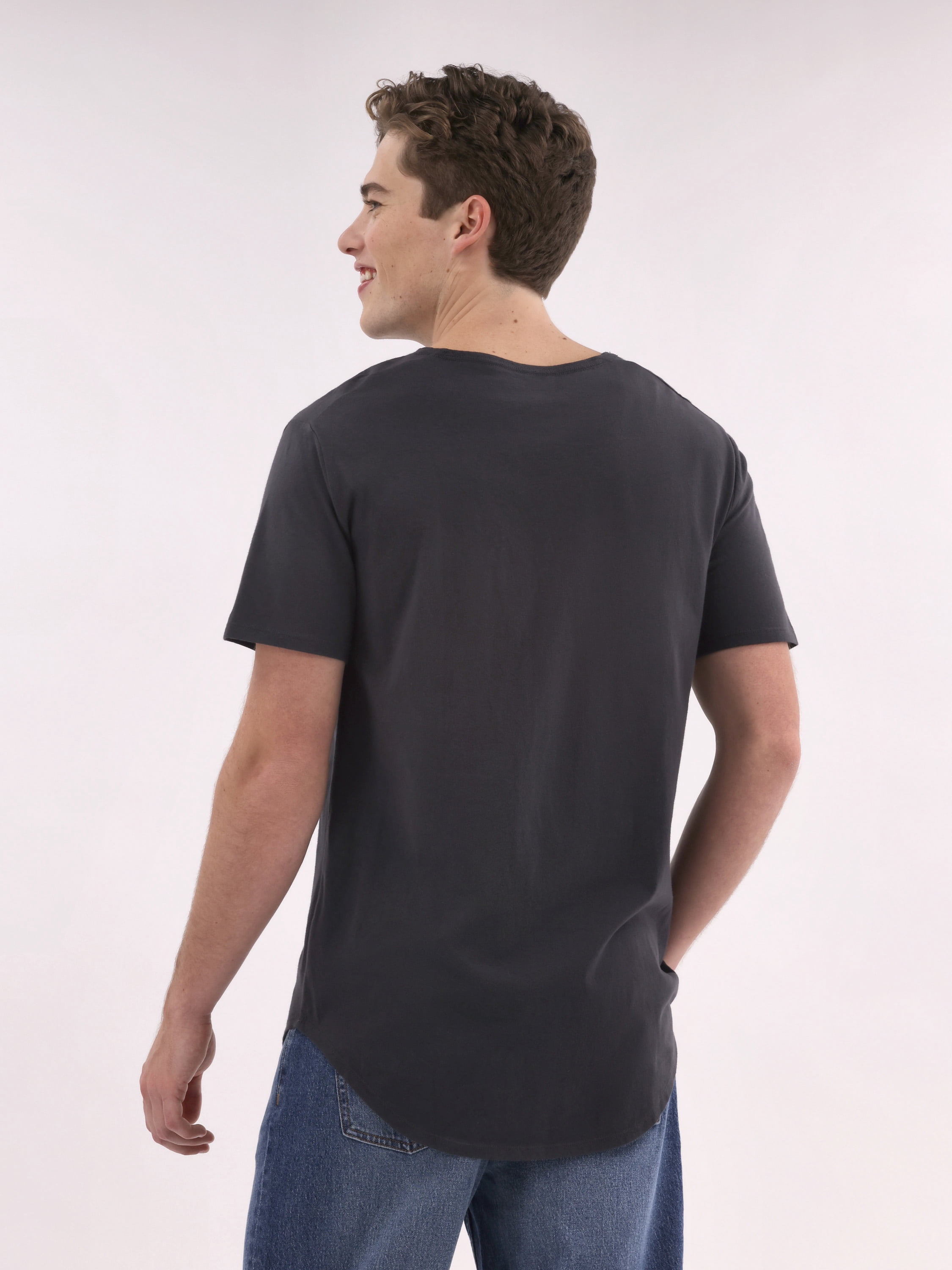 No Boundaries Men's & Big Men's Longline Curved Hem Elongated Tee Shirt, Sizes XS-5XL