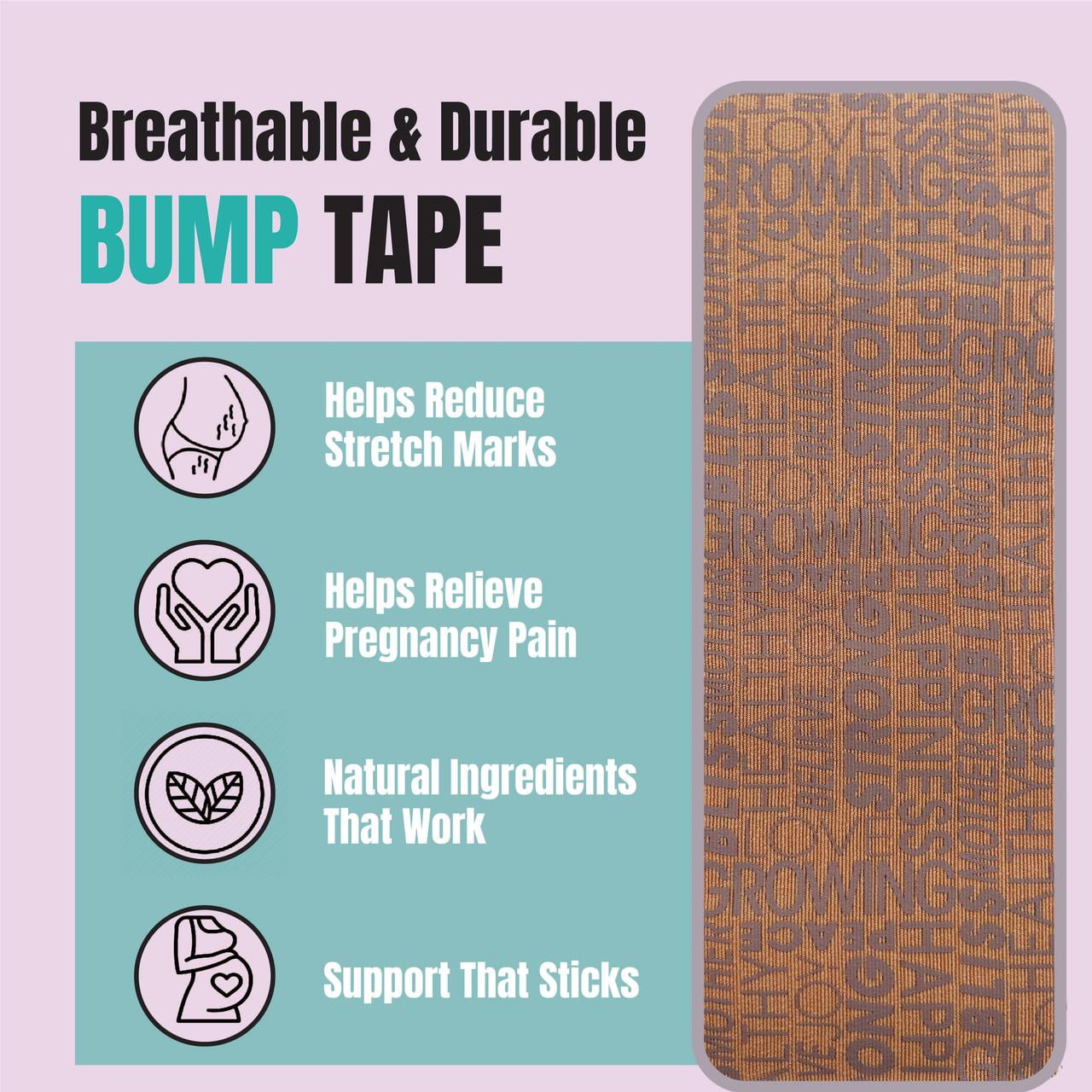 (2 pack) Heali Bump Belly Kinesiology Tape for Pregnancy and Maternity With Magnesium, Jojoba Oil, Vitamin E, 15 Precut 2x10 Inch Strips