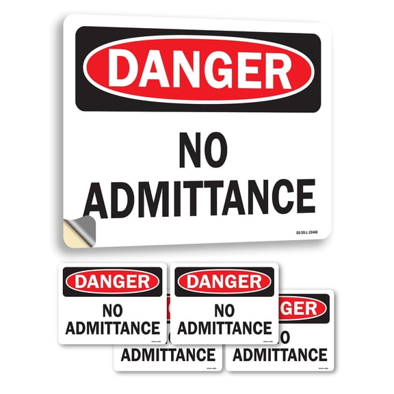 No Admittance OSHA Danger Vinyl Decal Label 5 Inch x 3.5 Inch - 5 Pack
