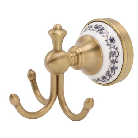 Riousery Wall Mounted Bathroom Coat Hook, Beautiful Decorative Antique Solid Copper and Ceramic Clothing Robe Hook for Living Room and Bedroom, Heavy Duty Storage Organizer, 4.33 inches / 11 cm
