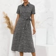 thumbnail image 2 of Robe Chemise Midi à Manches Courtes pour Femmes, Col à Revers, Boutonnée, Mode Décontractée, Ample, Robe d'Été Confortable, Imprimée, Ceinturée, Robe T-Shirt, 2 of 6