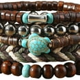 thumbnail image 7 of Huepoe 5Pcs Braided Bracelet Set - Bohemian Wooden Bead, Turtle Pendant, Faux Turquoise Stone, Unisex Wrist Jewelry for Women Men, 7 of 7