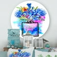 thumbnail image 2 of Designart 'Perfume Chanel Five With Blue Flowers' French Country Circle Metal Wall Art 11x11 - Disc of 11, 2 of 5